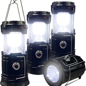 Collapsible Portable LED Camping Lantern XTAUTO Lightweight Waterproof Solar USB Rechargeable LED Flashlight Survival Kits for Indoor Outdoor Home Emergency Light Power Outages Hiking Hurricane 4-Pack